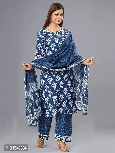 Stylish Viscose Rayon Printed Straight Kurta With Palazzo And Dupatta Set For Women-thumb3