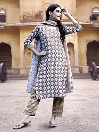 Attractive Beige Printed Cotton Blend Kurta Pant With Dupatta For Women-thumb2