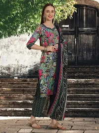 Stylish Multicoloured Cotton Blend Printed Kurta, Bottom and Dupatta Set For Women-thumb3