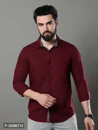 Stylish Maroon Cotton Long Sleeve Solid Regular Fit Formal Shirt For Men-thumb0