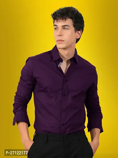 Stylish Purple Cotton Solid Casual Shirt For Men-thumb0