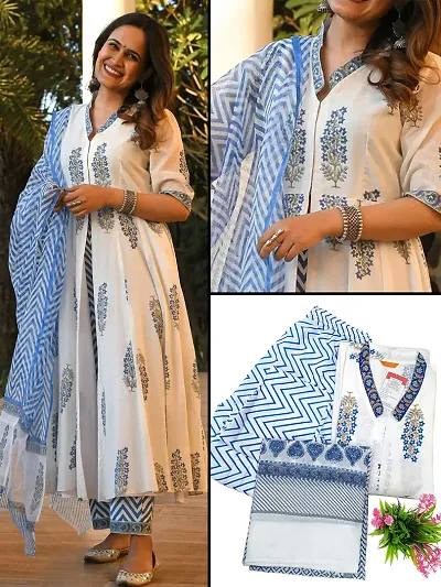 Elegant Viscose Rayon A-Line Kurta, Bottom And Dupatta Set For Women