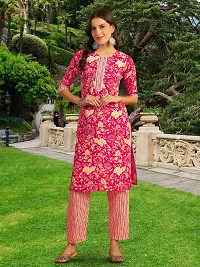 Stylish Pink Cotton Blend Printed Kurta, Bottom and Dupatta Set For Women-thumb3