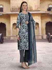 Attractive Grey Printed Cotton Blend Kurta Pant With Dupatta For Women-thumb3