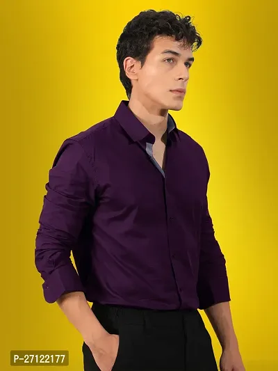 Stylish Purple Cotton Solid Casual Shirt For Men-thumb3