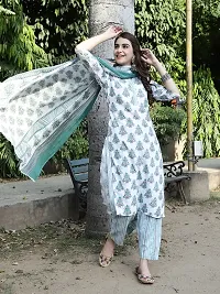 Elegant Printed Cotton Blend Kurta with Pant And Dupatta Set For Women-thumb4