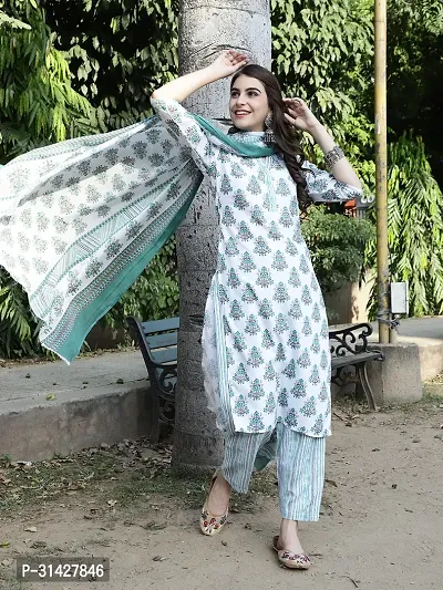 Elegant Printed Cotton Blend Kurta with Pant And Dupatta Set For Women-thumb5