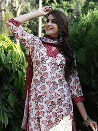 Stylish Multicoloured Cotton Blend Printed Kurta Bottom and Dupatta Set For Women-thumb3