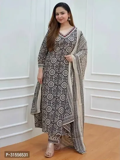 Elegant Black Viscose Rayon Printed Straight Kurta, Bottom and Dupatta Set For Women-thumb2