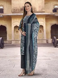 Attractive Grey Printed Cotton Blend Kurta Pant With Dupatta For Women-thumb2