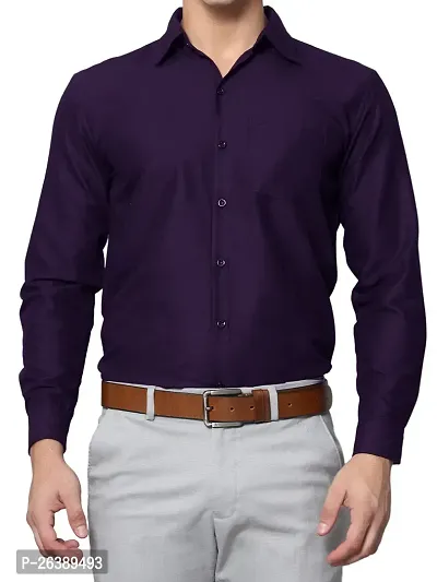 Stylish Cotton Purple Solid Long Sleeve Regular Fit Formal Shirt For Men-thumb4