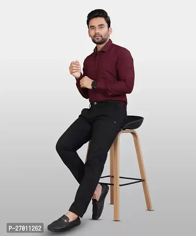 Stylish Maroon Cotton Long Sleeves Casual Shirts For Men-thumb2