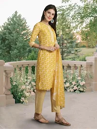 Stylish Yellow Cotton Blend Printed Kurta Bottom and Dupatta Set For Women-thumb3