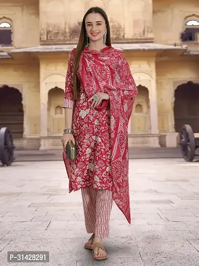 Attractive Pink Printed Cotton Blend Kurta Pant With Dupatta For Women-thumb5