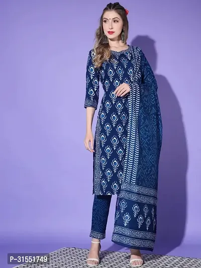 Stylish Blue Kurta Bottom Dupatta Set For Women-thumb4