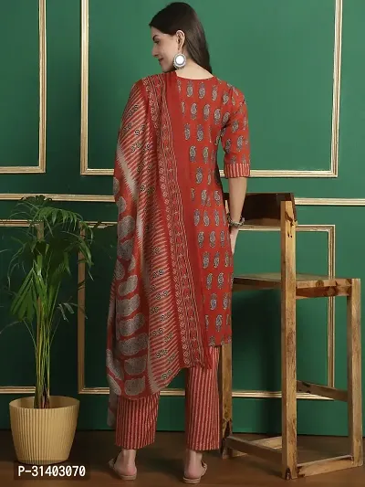 Stylish Red Cotton Blend Kurta, Bottom And Dupatta Set For Women-thumb3