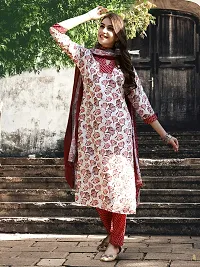 Stylish Red Cotton Blend Printed Kurta, Bottom and Dupatta Set For Women-thumb2