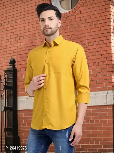Stylish Cotton Yellow Solid Regular Fit Long Sleeve Formal Shirt For Men-thumb2