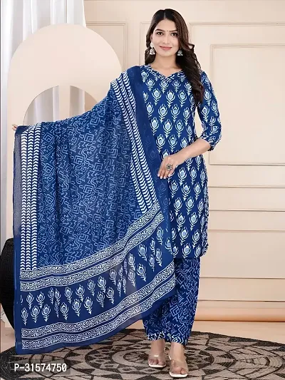 Stylish Blue Kurta, Bottom And Dupatta Set For Women-thumb2