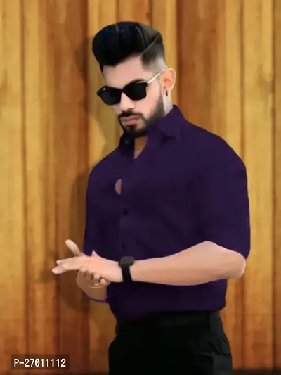 Stylish Purple Cotton Long Sleeves Casual Shirts For Men-thumb0
