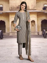 Attractive Grey Printed Cotton Blend Kurta Pant With Dupatta For Women-thumb4