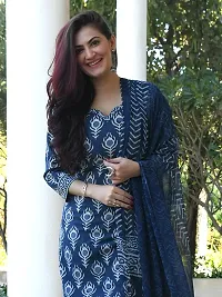 Stylish Blue Viscose Rayon Printed Kurta, Bottom and Dupatta Set For Women-thumb4