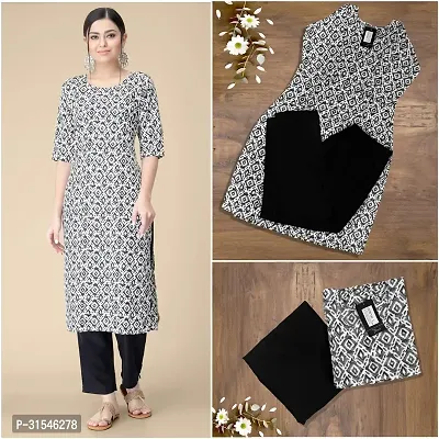 Stylish Crepe Printed Straight Kurta With Pant Set For Women