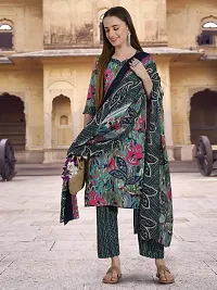 Attractive Green Printed Cotton Blend Kurta Pant With Dupatta For Women-thumb4