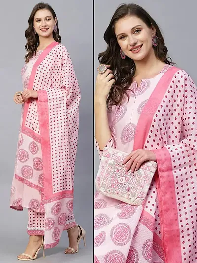 Stylish Viscose Rayon Printed Kurta Bottom Dupatta Set