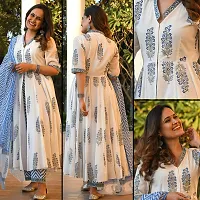 Stylish White Viscose Rayon Printed Kurta, Bottom and Dupatta Set For Women-thumb1