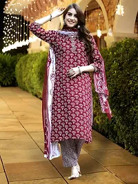 Fancy Cotton Blend Kurta Bottom And Dupatta Set For Women-thumb1