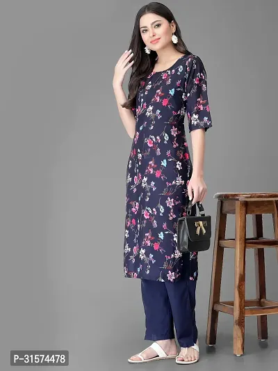 Stylish Navy Blue Crepe Kurta Bottom Set For Women-thumb2