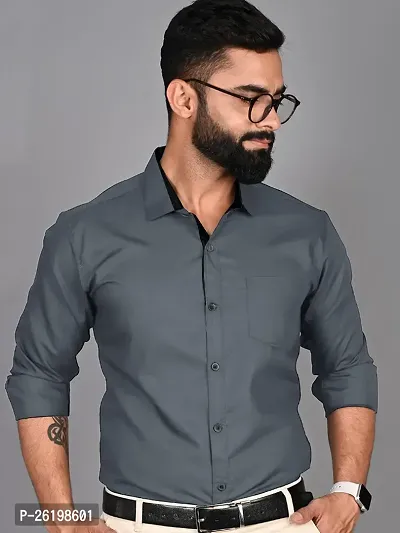 Stylish Grey Cotton Solid Regular Fit Shirts For Men