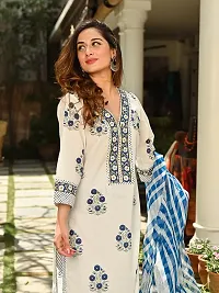 Stylish White Viscose Rayon Printed Kurta Bottom and Dupatta Set For Women-thumb2