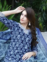 Stylish Navy Blue Cotton Blend Printed Kurta, Bottom and Dupatta Set For women-thumb3