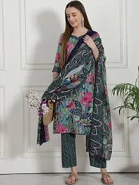 Stylish Multicoloured Cotton Blend Printed Kurta Bottom and Dupatta Set For Women-thumb1