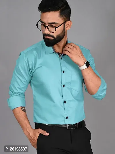 Stylish Blue Cotton Solid Regular Fit Shirts For Men