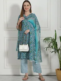 Beautiful Cotton Blend Grey Printed Kurta Pant And Dupatta Set For Women-thumb1