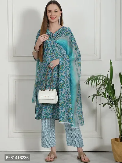 Beautiful Cotton Blend Grey Printed Kurta Pant And Dupatta Set For Women-thumb2