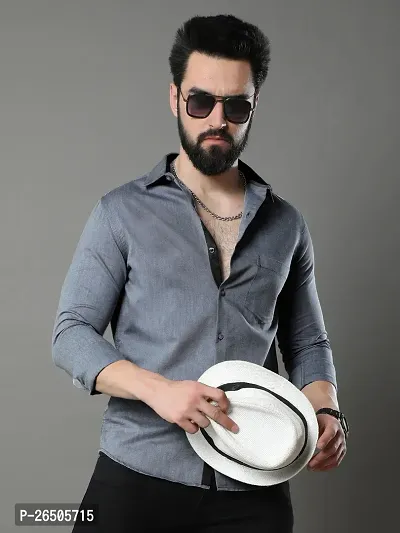 Stylish Grey Cotton Long Sleeve Solid Regular Fit Formal Shirt For Men