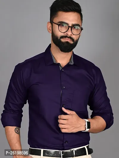 Stylish Navy Blue Cotton Solid Regular Fit Shirts For Men