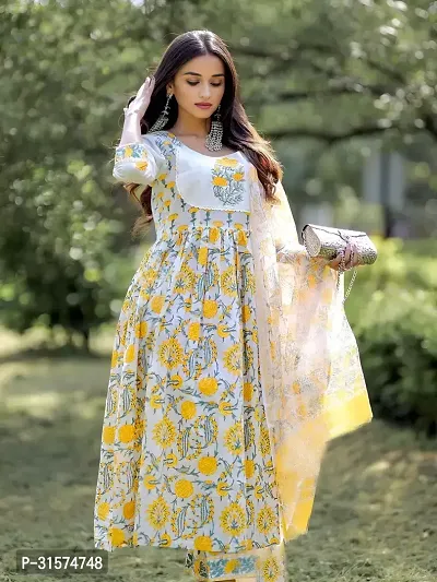 Stylish Yellow Viscose Rayon Kurta, Bottom And Dupatta Set For Women