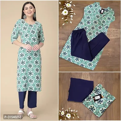 Stylish Crepe Printed Straight Kurta With Pant Set For Women-thumb0