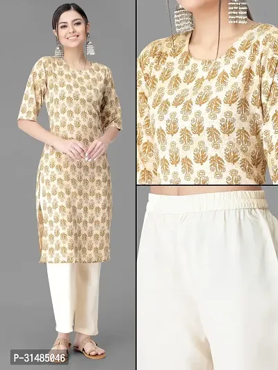 Stylish Beige Crepe Printed Kurta Bottom Set For Women-thumb3