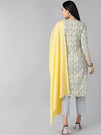 Stylish Yellow Printed Kurta, Bottom and Dupatta Set For Women-thumb2