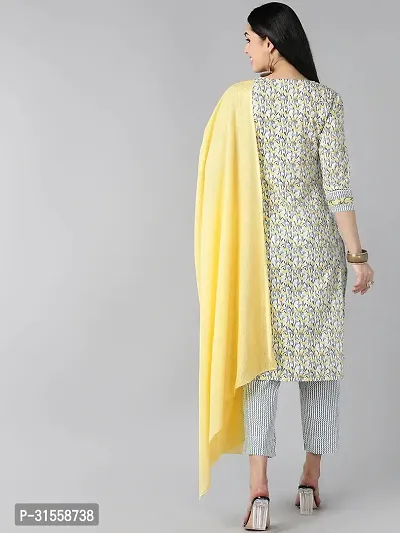 Stylish Yellow Printed Kurta, Bottom and Dupatta Set For Women-thumb3