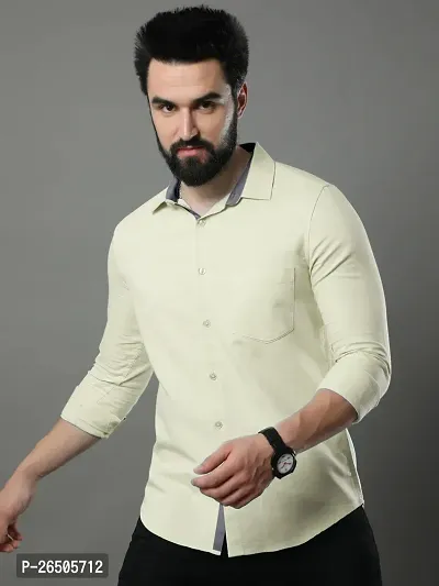 Stylish Beige Cotton Long Sleeve Solid Regular Fit Formal Shirt For Men