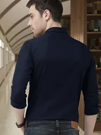 Reliable Navy Blue Cotton Solid Long Sleeve Formal Shirts For Men-thumb2