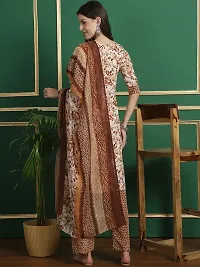 Stylish Beige Cotton Blend Printed Kurta, Bottom and Dupatta Set for Women-thumb2