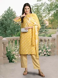 Stylish Yellow Cotton Blend Printed Kurta Bottom and Dupatta Set For Women-thumb4